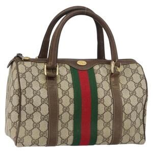 GUCCI GG Supreme Web Sherry Line Boston Bag PVC Beige Gold 010 378 Auth 159328